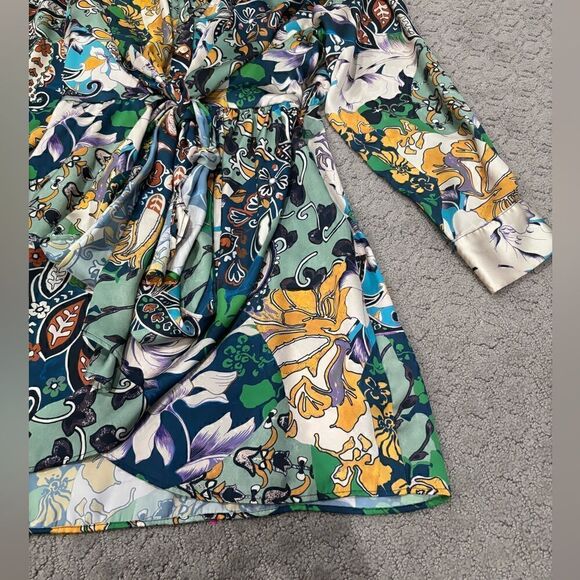 ZARA Patchwork Print Satin Effect Long Sleeve Faux Wrap Dress Sz S EUC - Picture 7 of 16